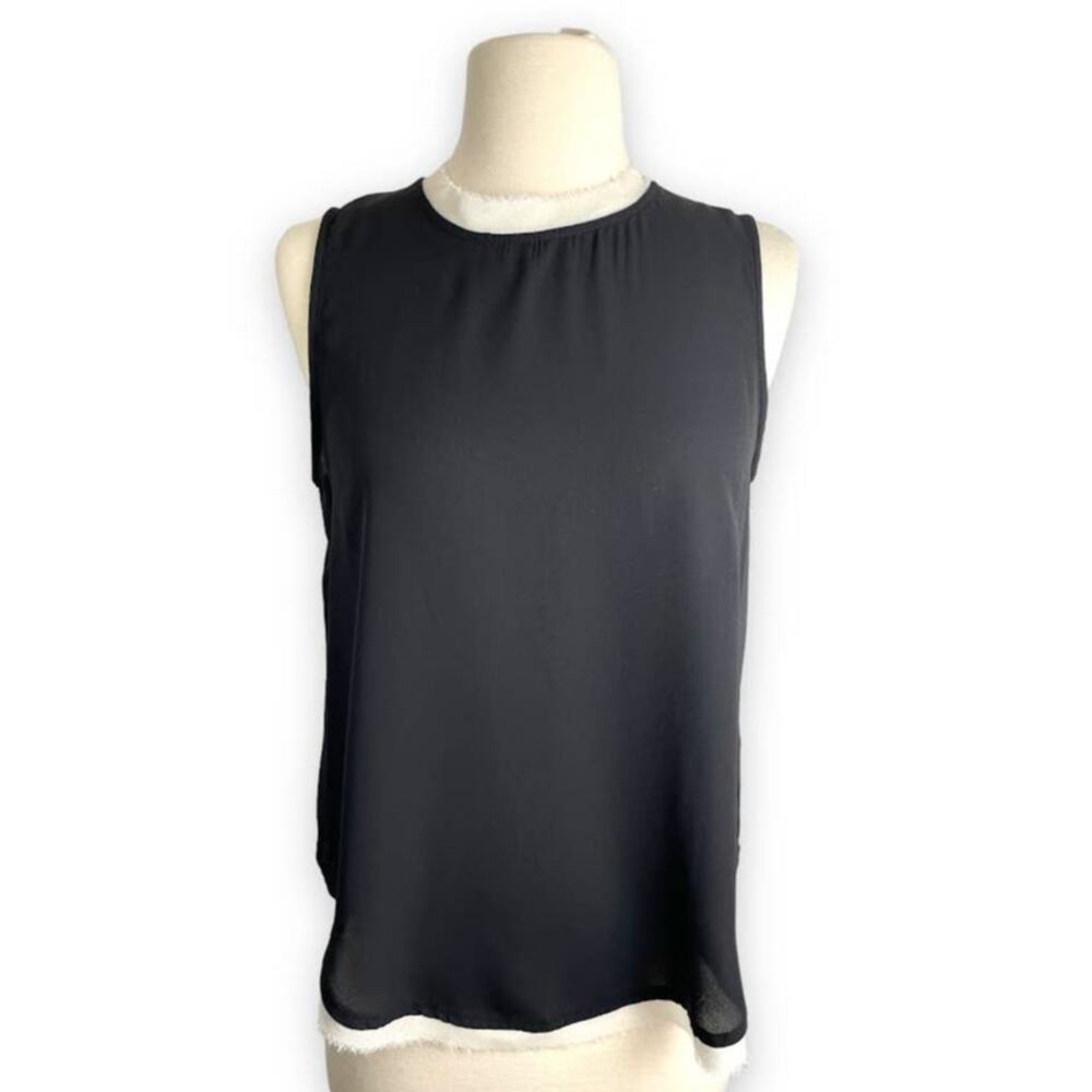 Who What Wear Chiffon Sleeveless Top Edgy Layered Raw Hem Mock Neck Blouse S